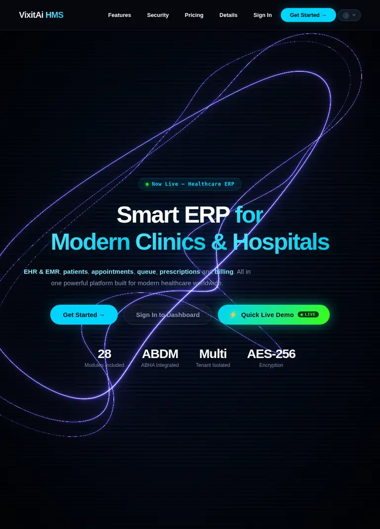 Clinic AI — the multi-tenant hospital management system, live at clinic.vixitai.com