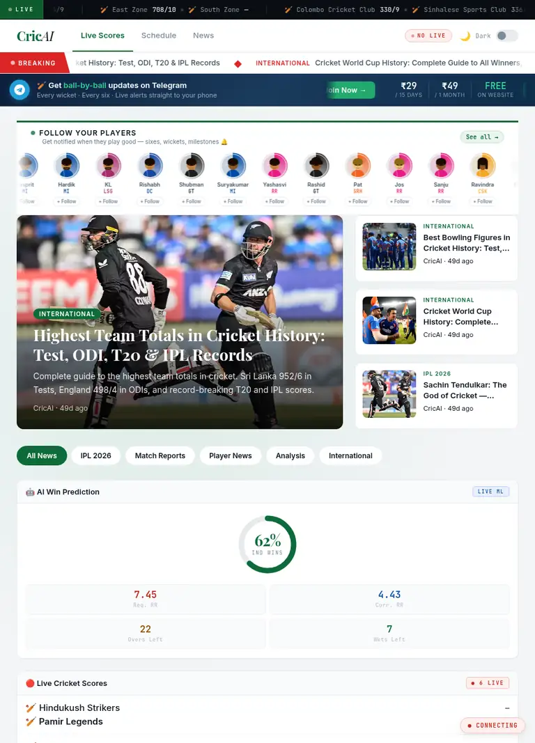 CricAI — live cricket scores and match analytics